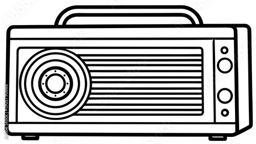 Illustration of a vintage television set with concentric circles and horizontal lines design that is outlined on transparent background silhouette