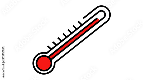 Illustration of a thermometer showing a high temperature with a red line indicator on transparent background silhouette