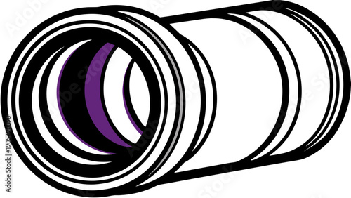 Illustration of a cylindrical object with multiple rings and a purple interior section visible inside the end on transparent background silhouette