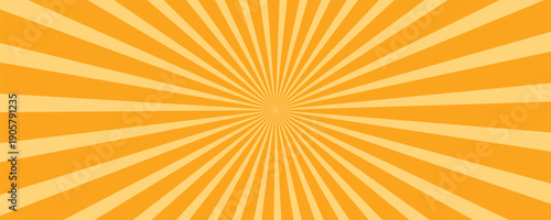 Orange stripes burst lines background. Sun ray light. Radiate sunlight. Vintage stripes halftone radial wallpaper for poster, banner.Circus background of spiral yellow orange rays vector.