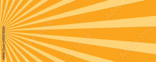 Orange stripes burst lines background. Sun ray light. Radiate sunlight. Vintage stripes halftone radial wallpaper for poster, banner.Circus background of spiral yellow orange rays vector.