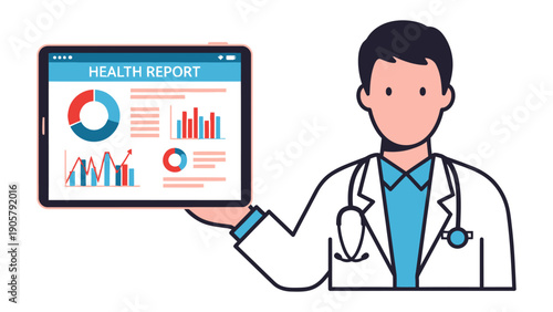 Medical Professional's Insight: A doctor showcases a tablet displaying a health report, offering a glimpse into the analytical world of healthcare, revealing valuable insights.