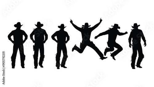 Group of silhouetted figures celebrating with joyful expressions and dance Vector