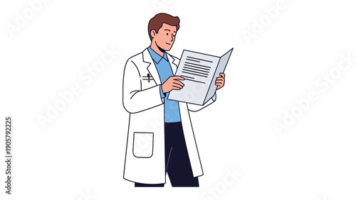 Doctor's Insight: A focused doctor, immersed in his studies, meticulously reviews a document, representing diligent medical expertise.