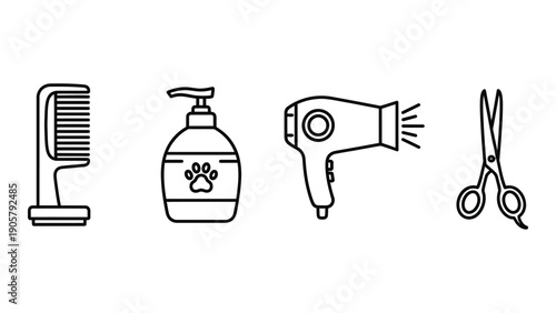 Essential tools for pet grooming and care at home Vector