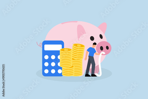 businessman with invoices and budget plan with piggy bank and calculator