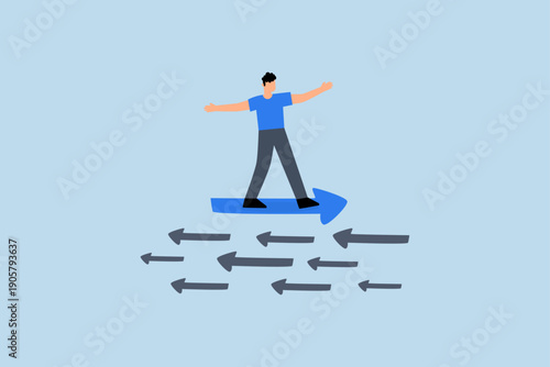 Contrary investment, businessman move arrow in other mainstream