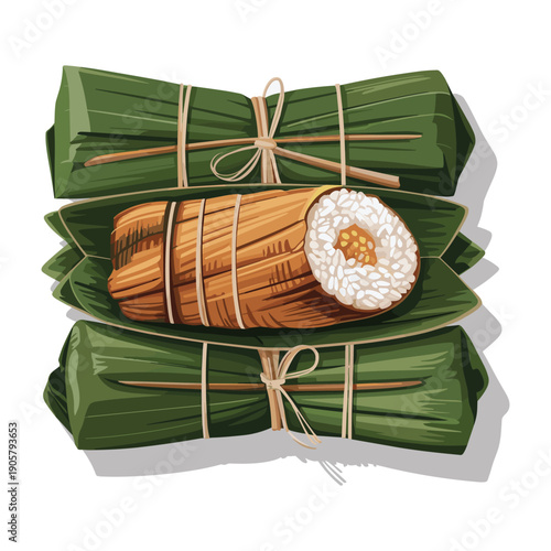 Traditional Chinese Zongzi Dumplings Wrapped in Bamboo Leaves
