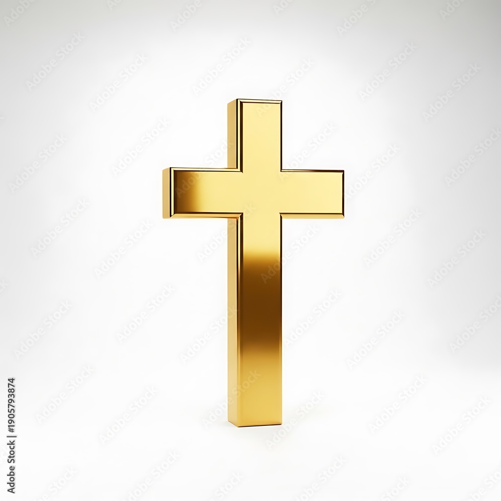Obraz premium Luxurious golden cross symbolizing faith, spirituality, and Christianity on a clean white background.