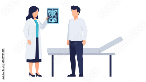 Medical Consultation: A dedicated healthcare professional reviews an X-ray with a patient, focusing on the essential elements of diagnosis and care.