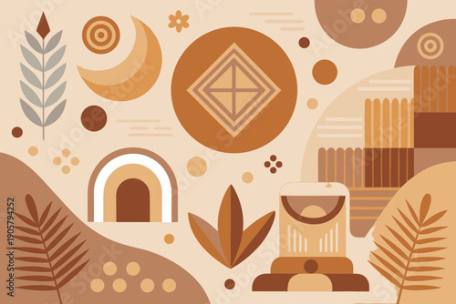 Abstract ancient background with minimal symbols and primitive shapes
