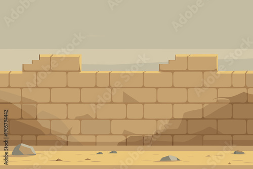 Ancient stone wall with sand and rocks minimal