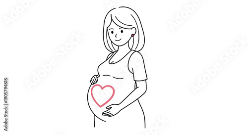 Pregnant woman illustration shows love for her unborn child with heart symbol