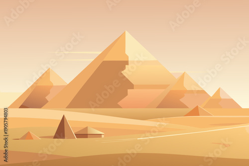 Minimalist ancient egyptian pyramid landscape soft sand dunes