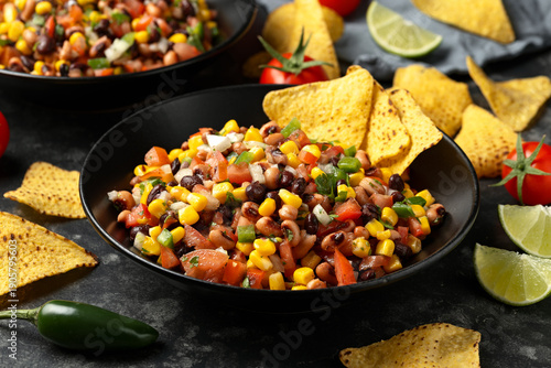 Homemade Texas Caviar Bean Dip with corn chips