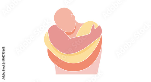 Abstract figure embracing itself with warm layered colors representing self care and comfort