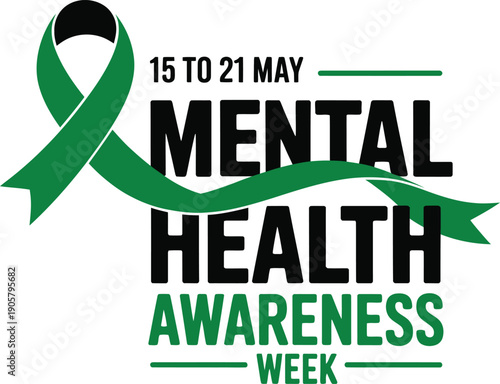 Mental health awareness week from May 15 to 21 green ribbon symbol