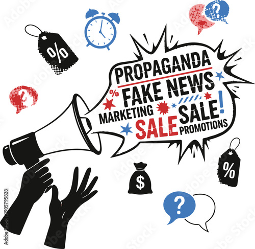 Propaganda and fake news marketing concept with silhouette