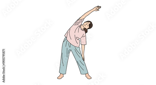 Young Person Doing Side Stretch Exercise Indoors Wearing Casual Clothing for Fitness and Wellness Concepts