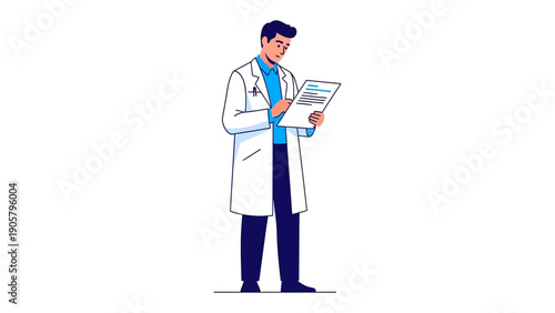 Professional Physician: A dedicated doctor, wearing a crisp lab coat, meticulously reviews medical records, embodying expertise and care.