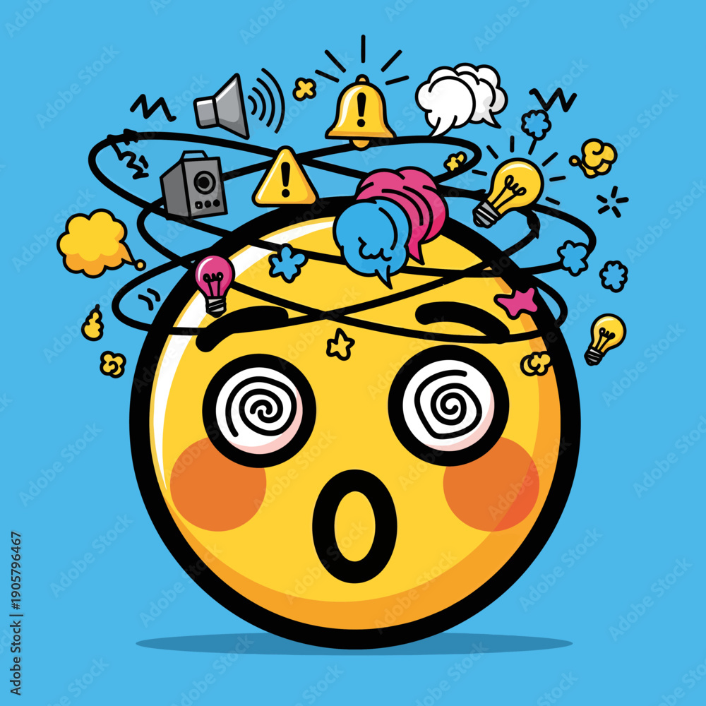 Fototapeta premium Overwhelmed Emoji Sticker Sensory Overload Stress Reaction Icon