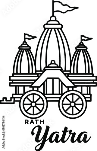 Rath Yatra festival traditional Indian chariot illustration with domes and flags  cultural symbol