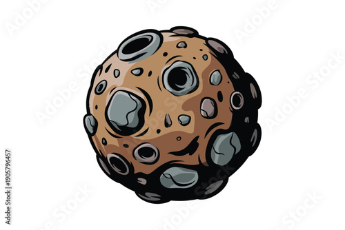 Moon vector illustration with craters and rocky surface details