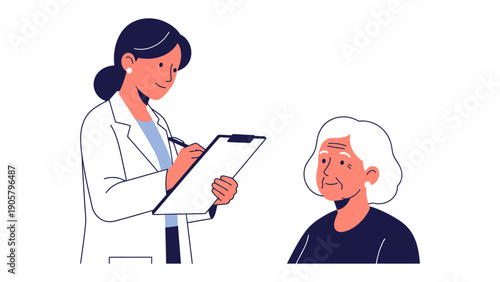 Health Assessment: A compassionate healthcare professional attentively documents patient information during a consultation, ensuring accurate recording of the details necessary for treatment.