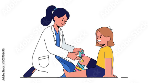 Medical Assistance for Child: A kind medical professional providing essential care to child, ensuring child's comfort and well-being. Capturing the vital work of medical care with a focus on empathy.