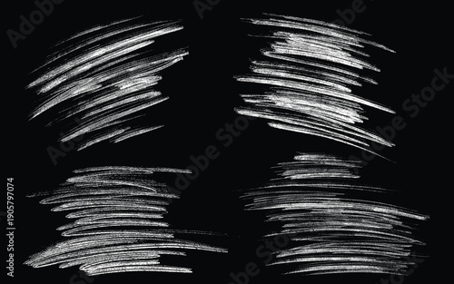 Chalk Brush Stroke Overlay Collection with Hand-Drawn White Textures and Artistic Patterns on Black Background