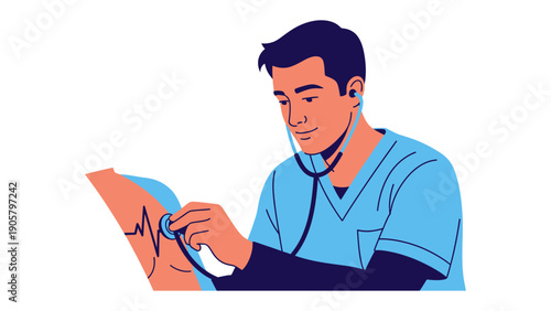 Healthcare Professional: A dedicated medical professional diligently examines a patient's arm using a stethoscope, embodying care and expertise in a clinical setting.