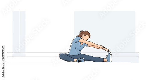 Woman stretching legs indoors on floor reaching for toes healthy lifestyle active woman full body movement exercise routine flexibility workout