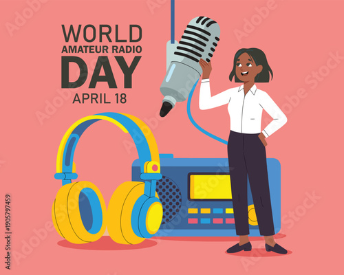 World Amateur Radio Day. April 18. Holiday concept. Template for background, banner, card, poster with text inscription.