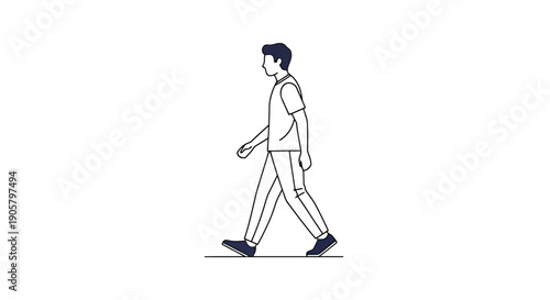 Male figure depicted in motion with a stride across a clean background illustrating a walking motion for animation or representation