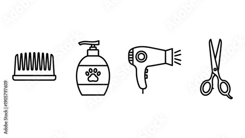 Essential hairdressing tools and products for professional grooming. Vector