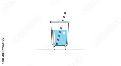 Clear Glass Container With Blue Liquid and Straw on White Background Simple Object Studio Shot Clean Design