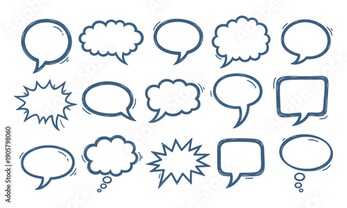 Hand drawn speech bubble set with doodle comic chat clouds and thought bubbles for communication and social media design