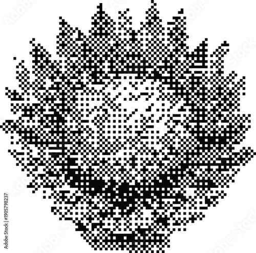 Retro dithered poppy flower head in black and white 1-bit pixelated style for vintage lo-fi aesthetic graphic design