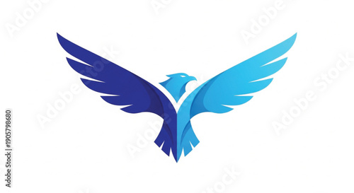 Modern blue eagle logo vector illustration featuring a stylized bird of prey with spread wings. The design uses vibrant cyan and royal blue gradients to create a dynamic, 3D effect.