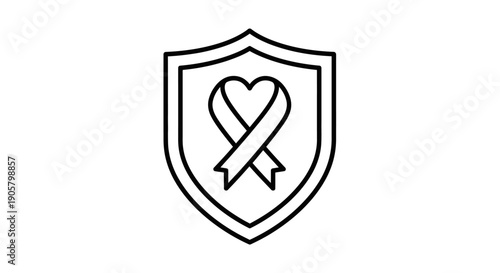 Vector illustration of an abstract shield with a sword and a heart shape symbol as a romantic logo concept for dental health care or love design