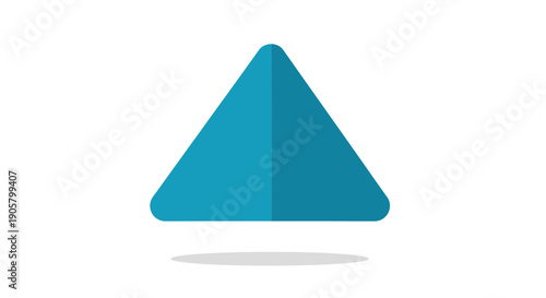 Blue upward pointing triangle with soft edges casting a subtle shadow on a white background