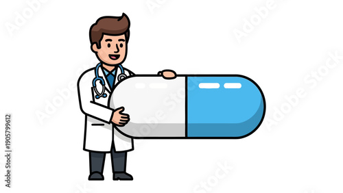 Healthcare Guardian: A compassionate healthcare professional holds a giant capsule, a symbol of medicine and remedy. Depicting the dedication to healing and patient well-being.