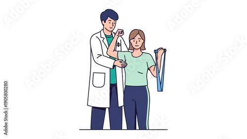 Therapy Session: A healthcare professional guides a patient through therapeutic exercises, offering support and encouragement to aid in recovery.