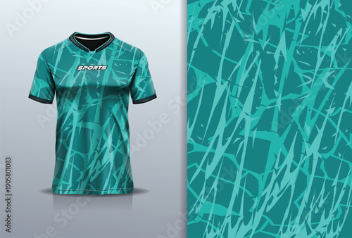 T-shirt mockup abstract texture grunge sport jersey design for football, soccer, racing, esports, running, green color