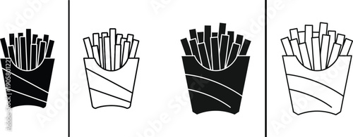 A visual representation of different levels of french fries in paper containers in silhouette