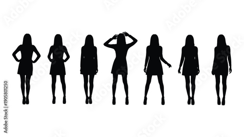 Silhouettes of diverse women showcasing various poses and styles Vector