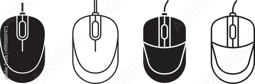 Four different types of computer mice with various designs and features