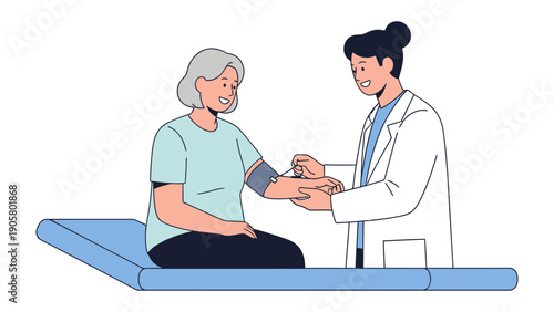 Checking Blood Pressure: A compassionate healthcare provider measures the blood pressure of a senior patient, highlighting the importance of health awareness and professional care.