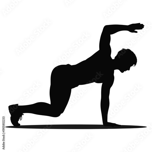 Man performing a yoga or fitness pose, demonstrating strength, balance, and physical activity
