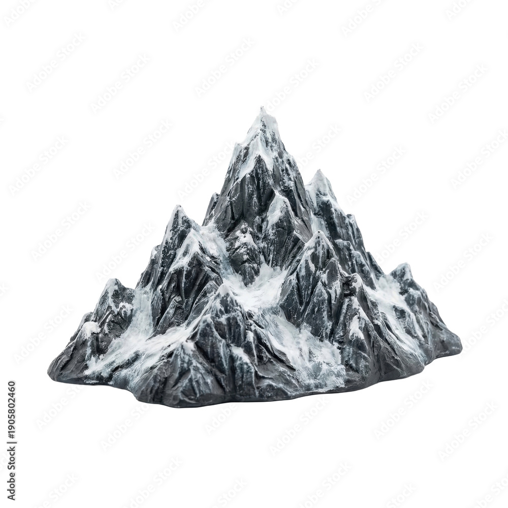 Obraz premium Miniature Snowy Mountain Peak Isolated on Black